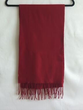 Cashmink Red Rectangular Felt Scarf w Fringe